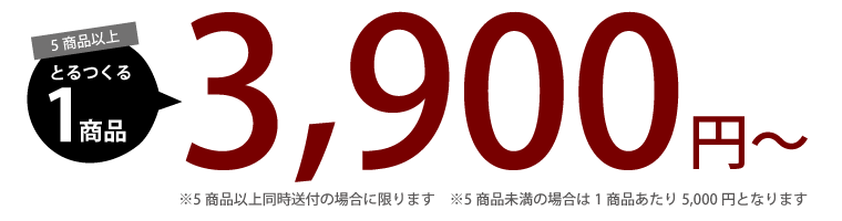 5商品以上 とるつくる 1商品 3,900円~ ※5商品未満の場合は1商品あたり5,000円となります